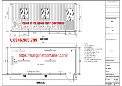 Bản vẽ kỹ thuật container văn phòng 20 feet có toilet