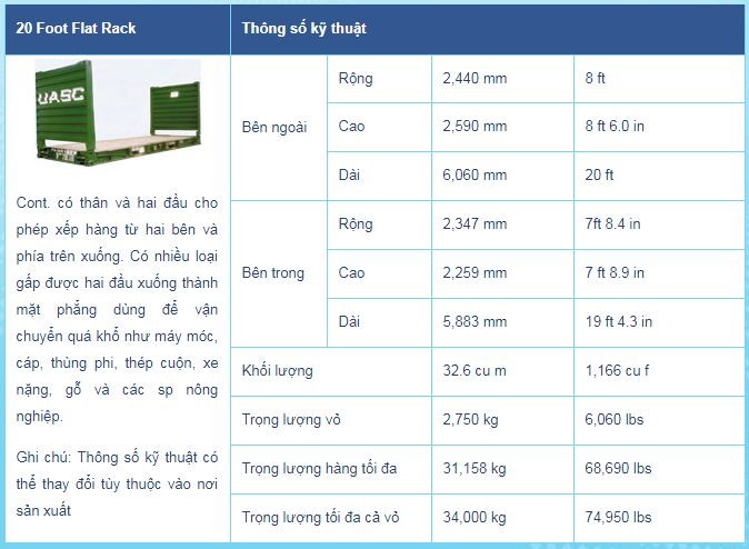 Container flat rack 20 feet