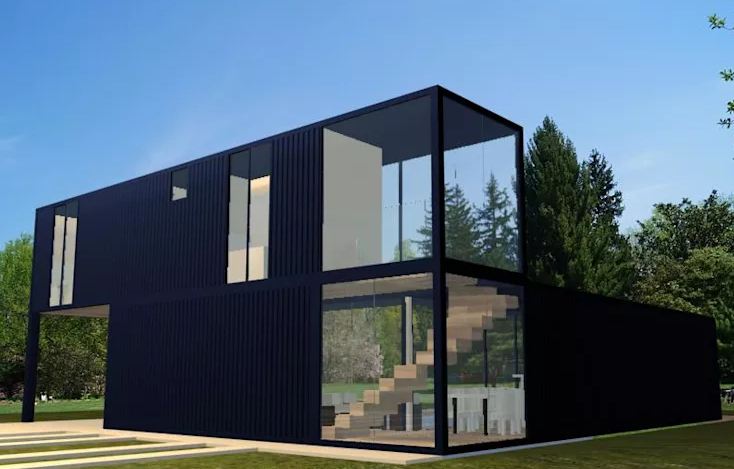 Mẫu nhà container cắt bớt vỏ ngoài thay bằng kính