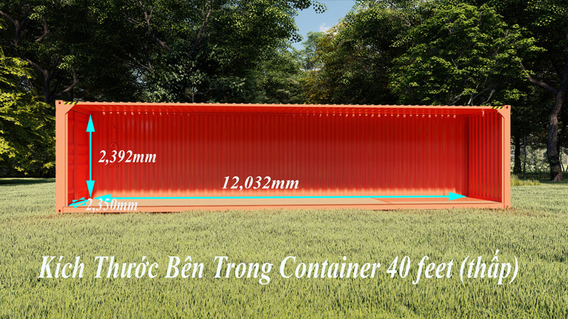 Kích thước bên trong container 40 feet thấp
