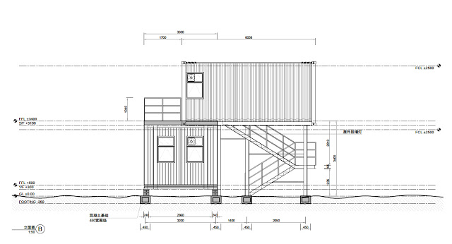 Bản thiết kế 2D của ngôi nhà container hồng